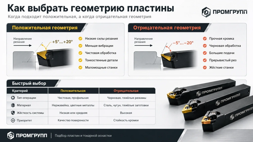 Выбор геометрии режущей пластины для чистовой и черновой обработки. 